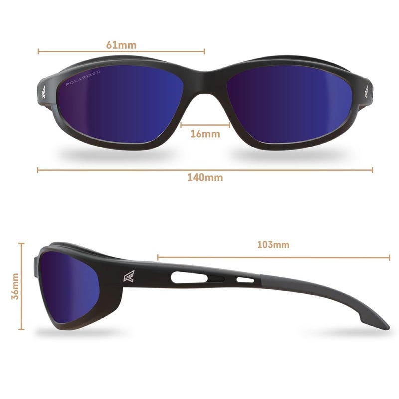 EDGE Dakura | Polarized Safety Glasses | ANSI Rated | Anti-Slip | 99.9% UV Protection | Shatter Resistant (Black, Polarized Aqua Precision Blue Mirror) - Image 5